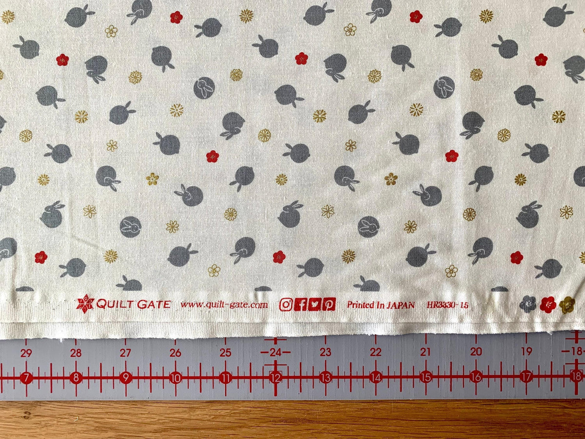 QuiltGate - Hyakka Ryoran Tiny Rabbits Cotton Fabric - Cream