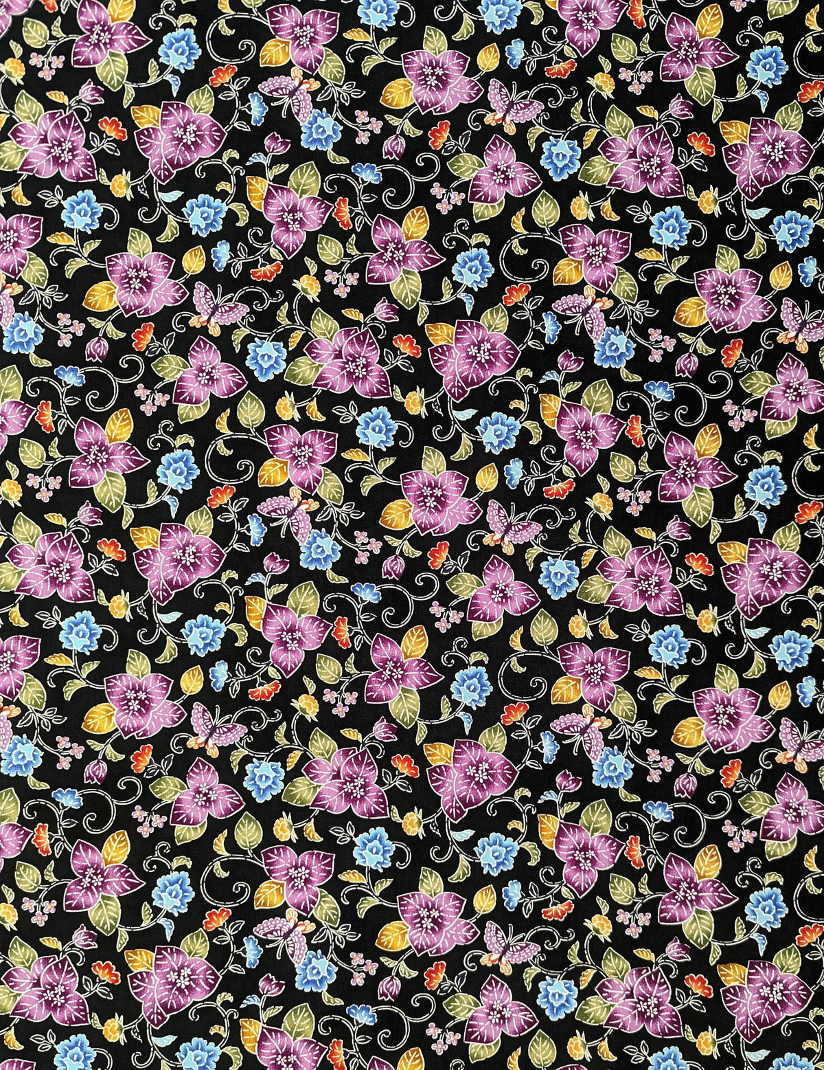 Cosmo - Tropical Bingata Flowers Cotton - Black