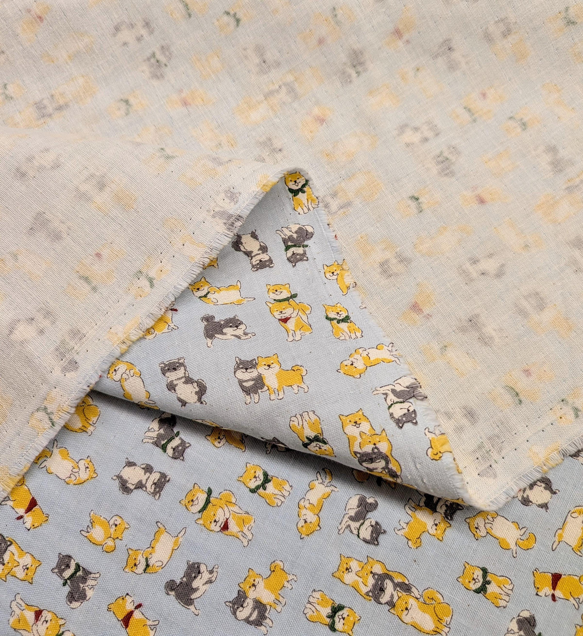 Kokka - Happy Shibas Cotton Double Gauze - Blue