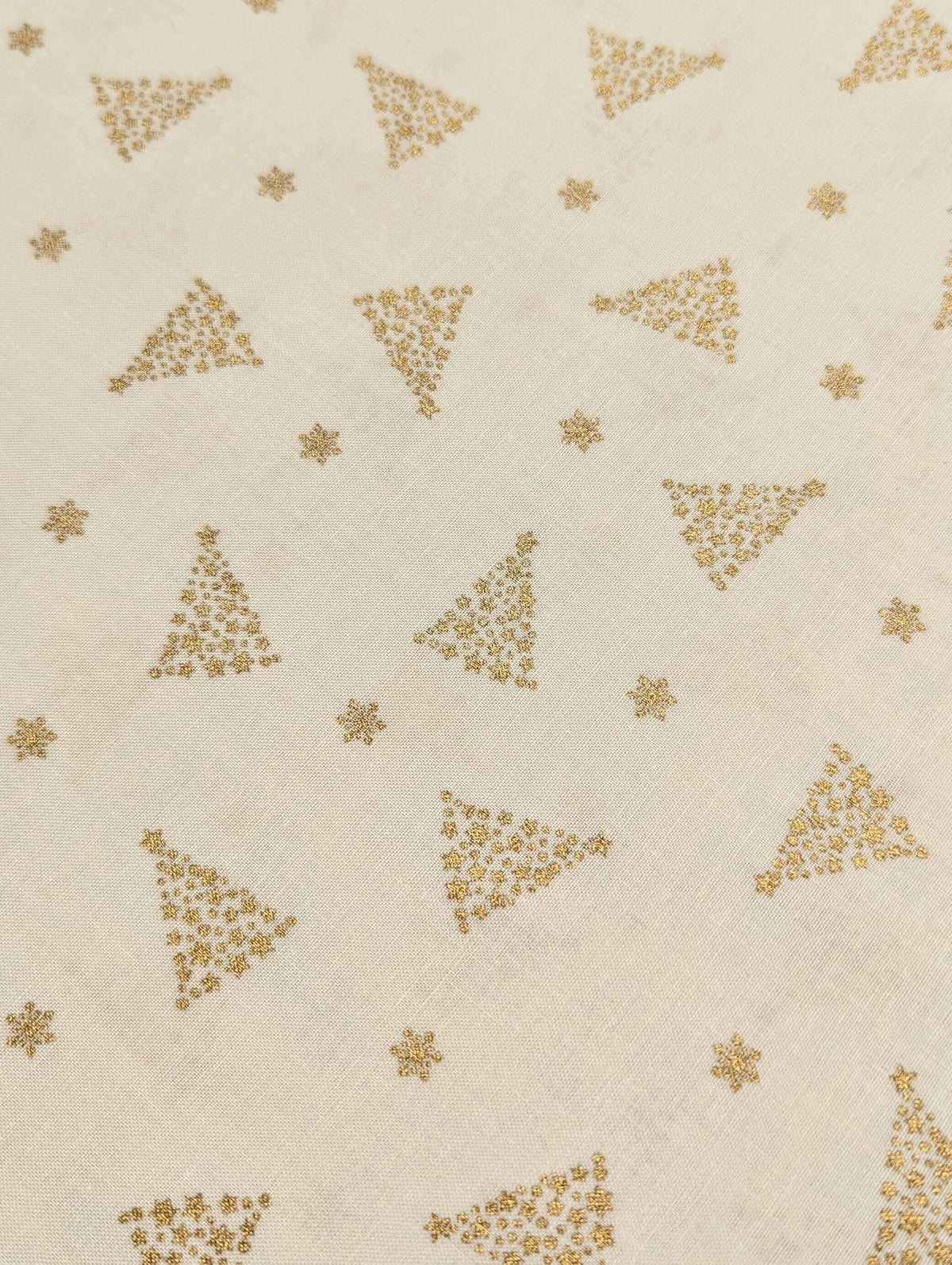 Hishiei - Golden Holiday Trees Cotton Fabric - White