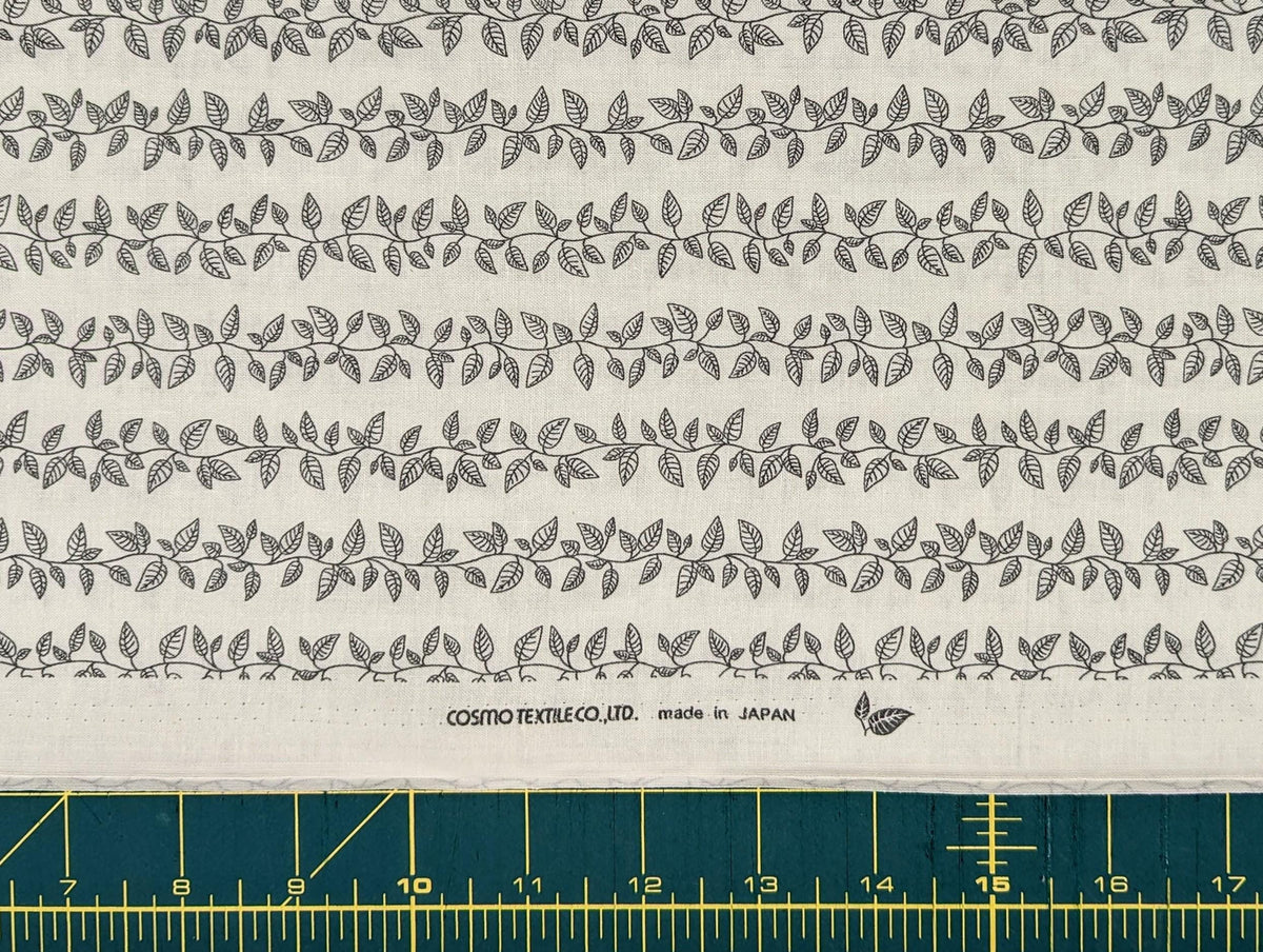 Cosmo - Vining Leaves Cotton Sheeting - White & Gray
