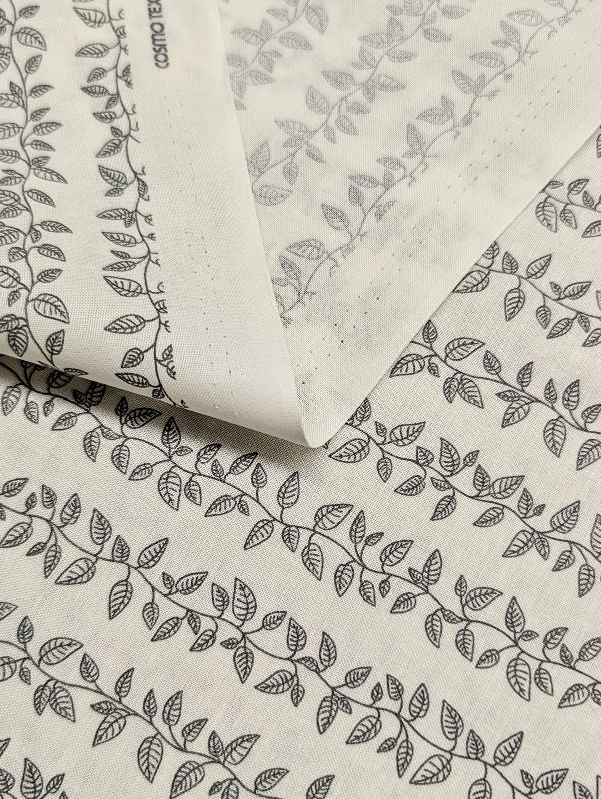 Cosmo - Vining Leaves Cotton Sheeting - White & Gray