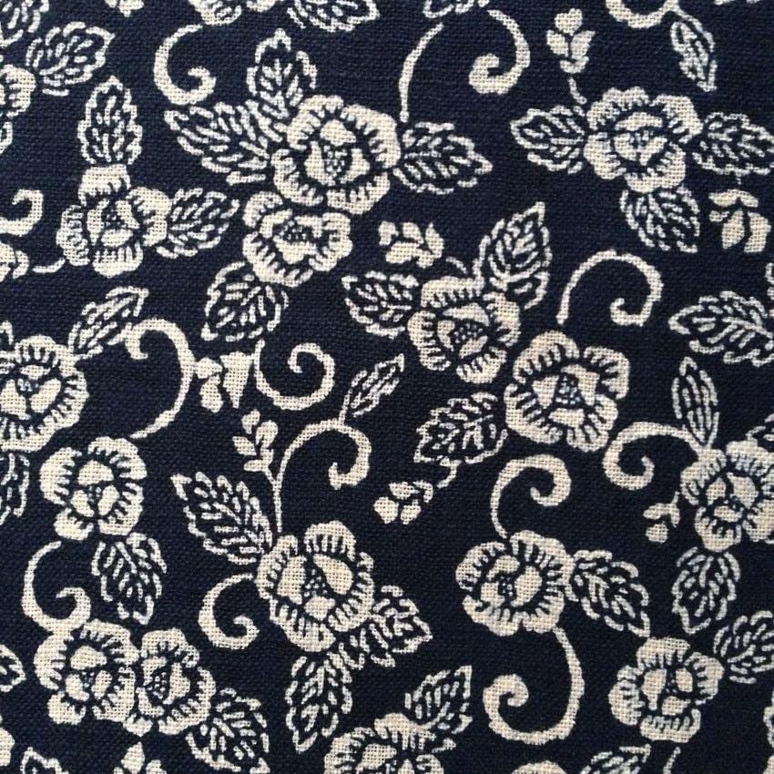 Sevenberry - Rustic Roses Homespun Cotton Fabric - Navy Indigo Navy Blue