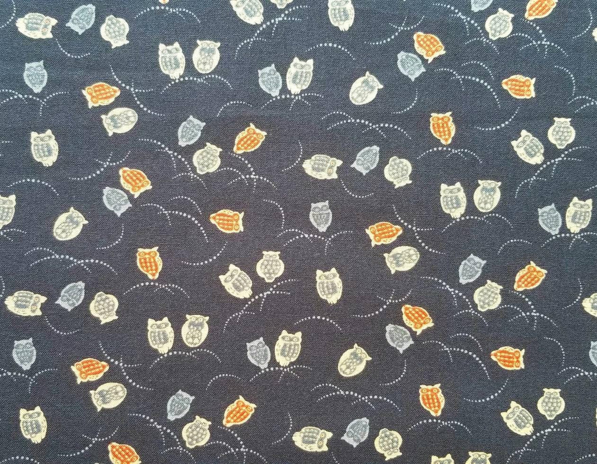 Sevenberry - Cute Owls Cotton Fabric - Navy Blue