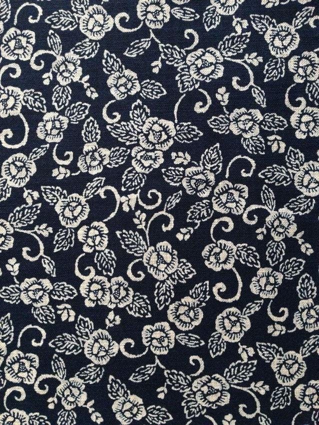 Sevenberry - Rustic Roses Homespun Cotton Fabric - Navy Indigo Navy Blue