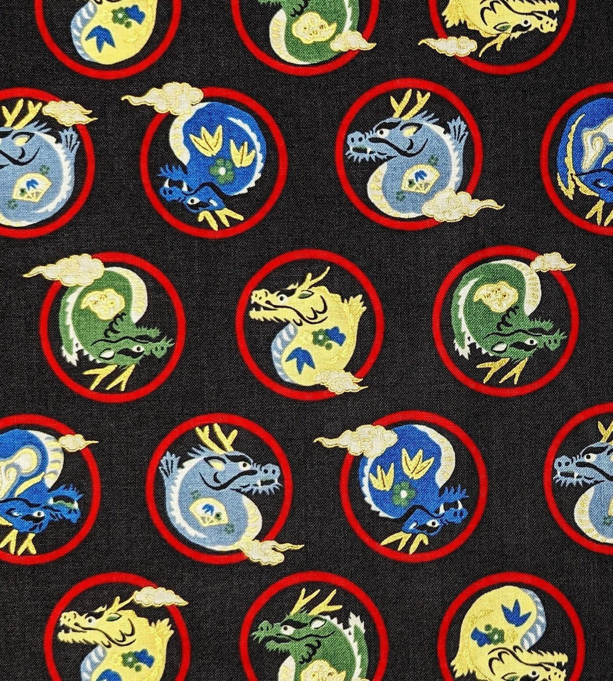Hokkoh - Little Dragons Cotton Fabric - Black