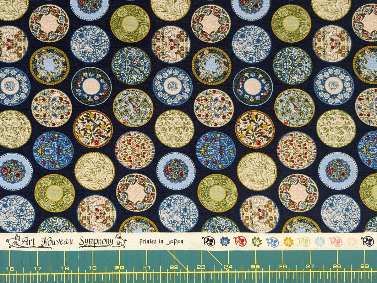 Senyo - Art Nouveau Plates Cotton Fabric - Dark Blue