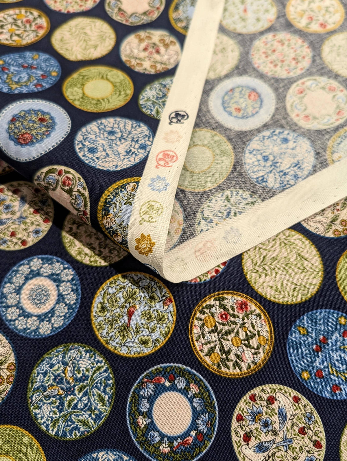 Senyo - Art Nouveau Plates Cotton Fabric - Dark Blue