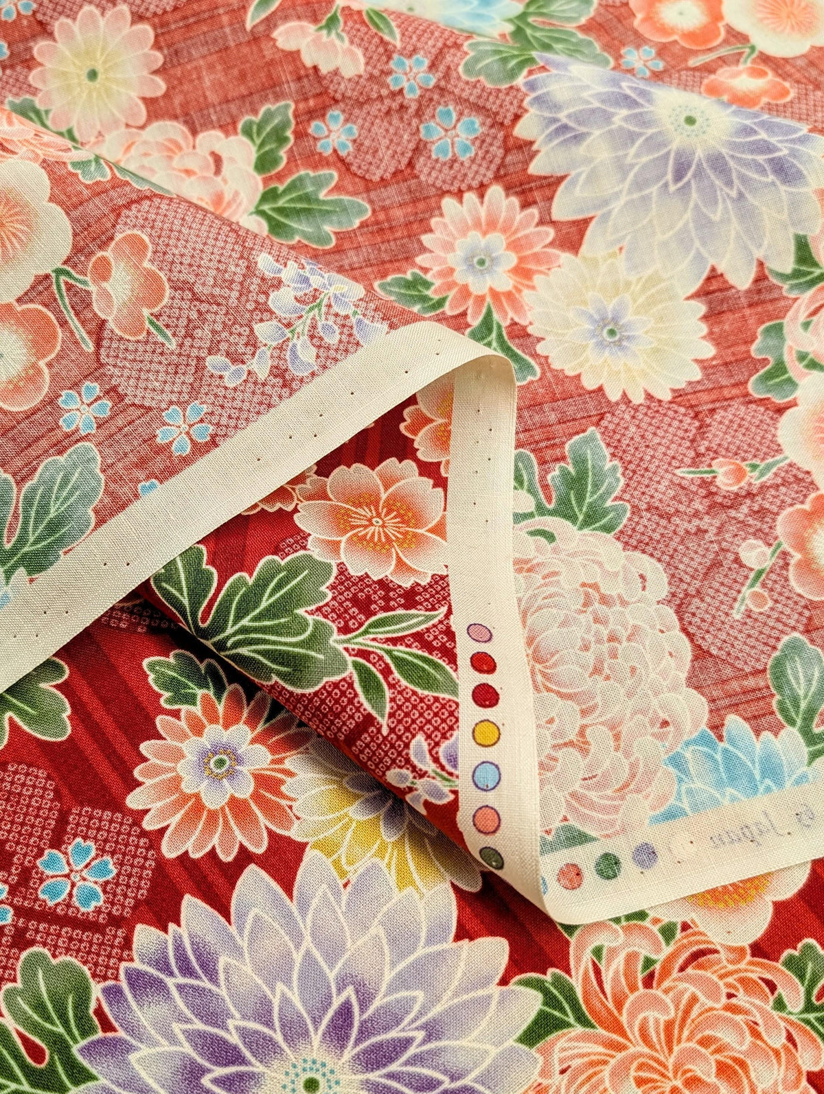 Sevenberry - Striped Shibori Flowers Cotton Fabric - Red
