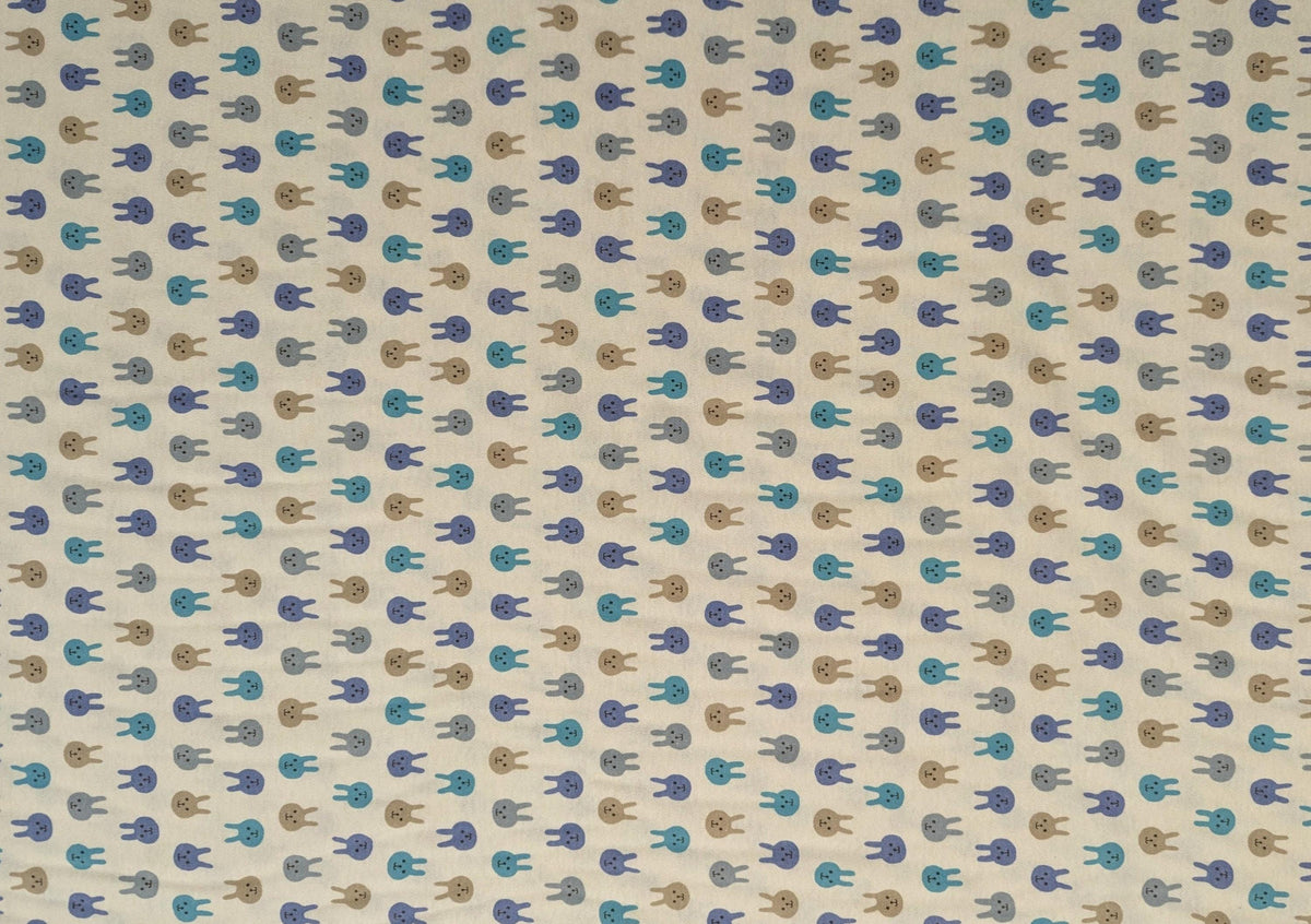 Kobayashi - Colorful Bunnies Cotton Jersey - Teal Periwinkle Khaki Gray