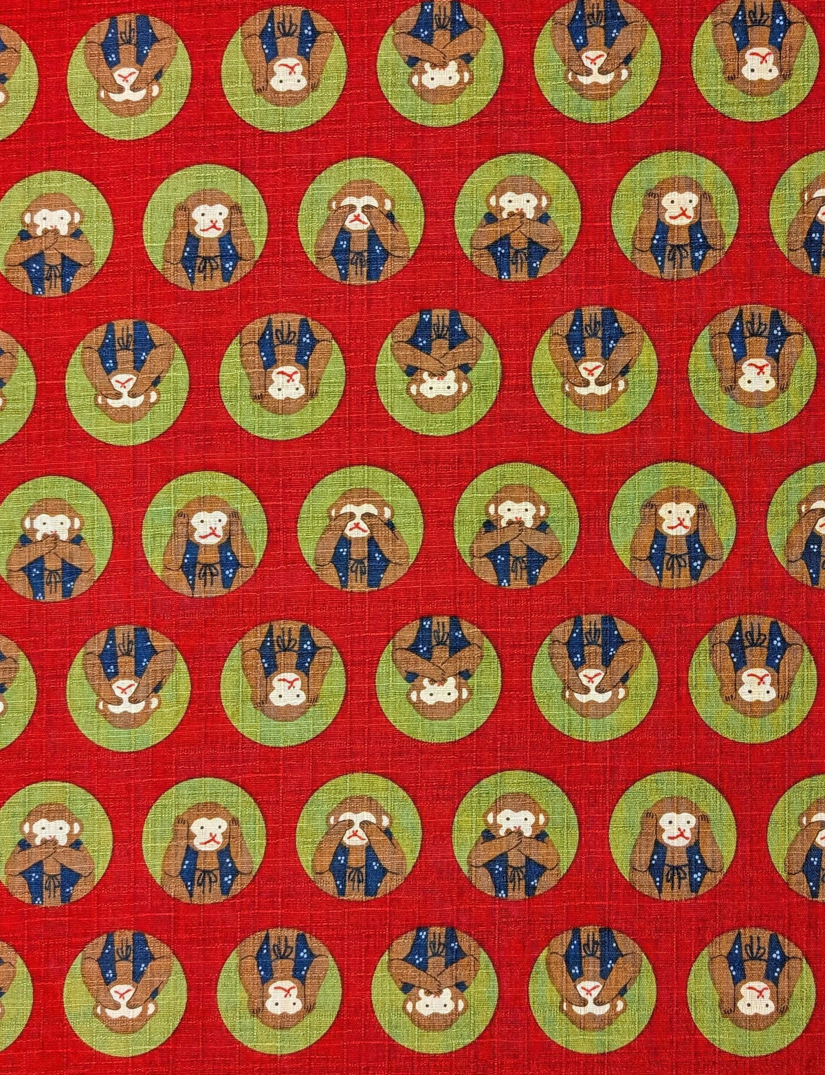 Hokkoh - Three Wise Monkeys Cotton Dobby - Red