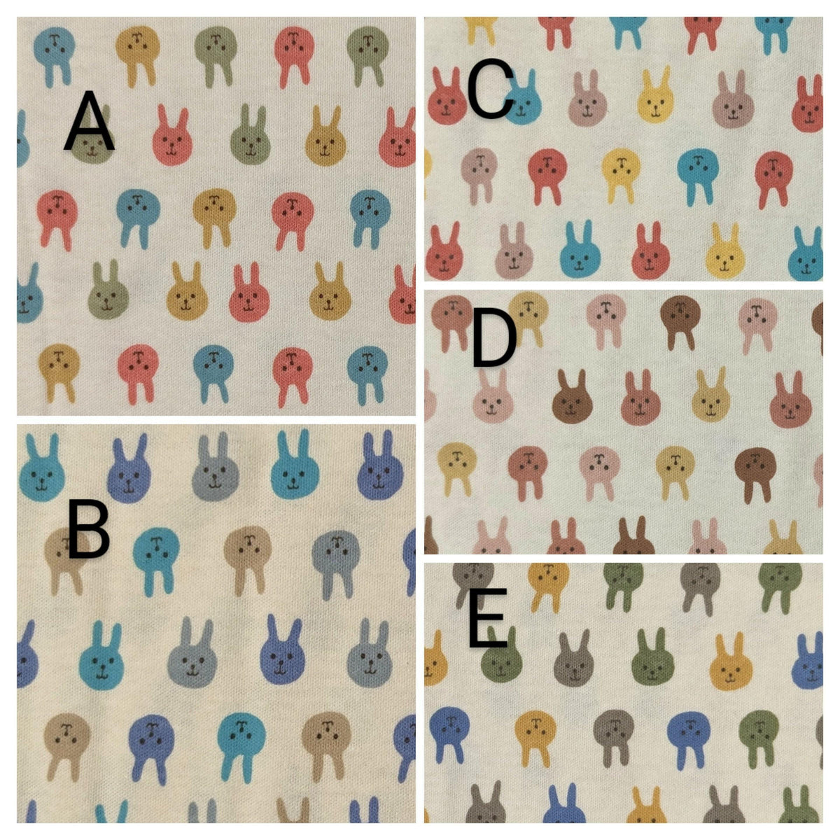 Kobayashi - Colorful Bunnies Cotton Jersey - Teal Periwinkle Khaki Gray
