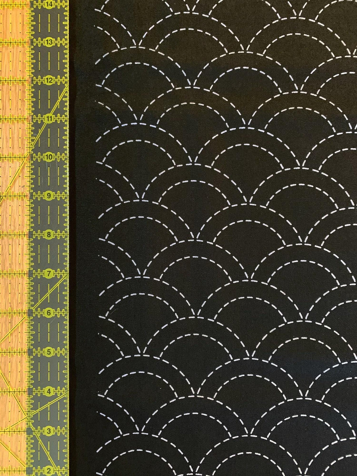 Olympus - Waves Pre-Printed Sashiko Cotton Fabric - Black