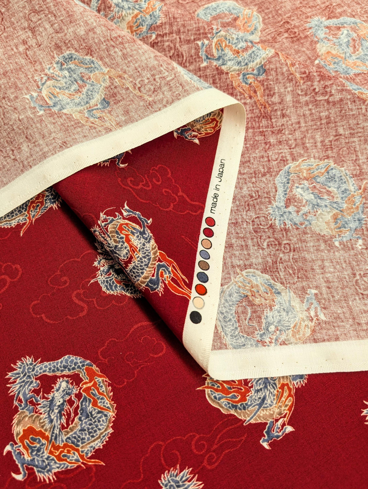 Hishiei - Circling Dragons Cotton Fabric - Red