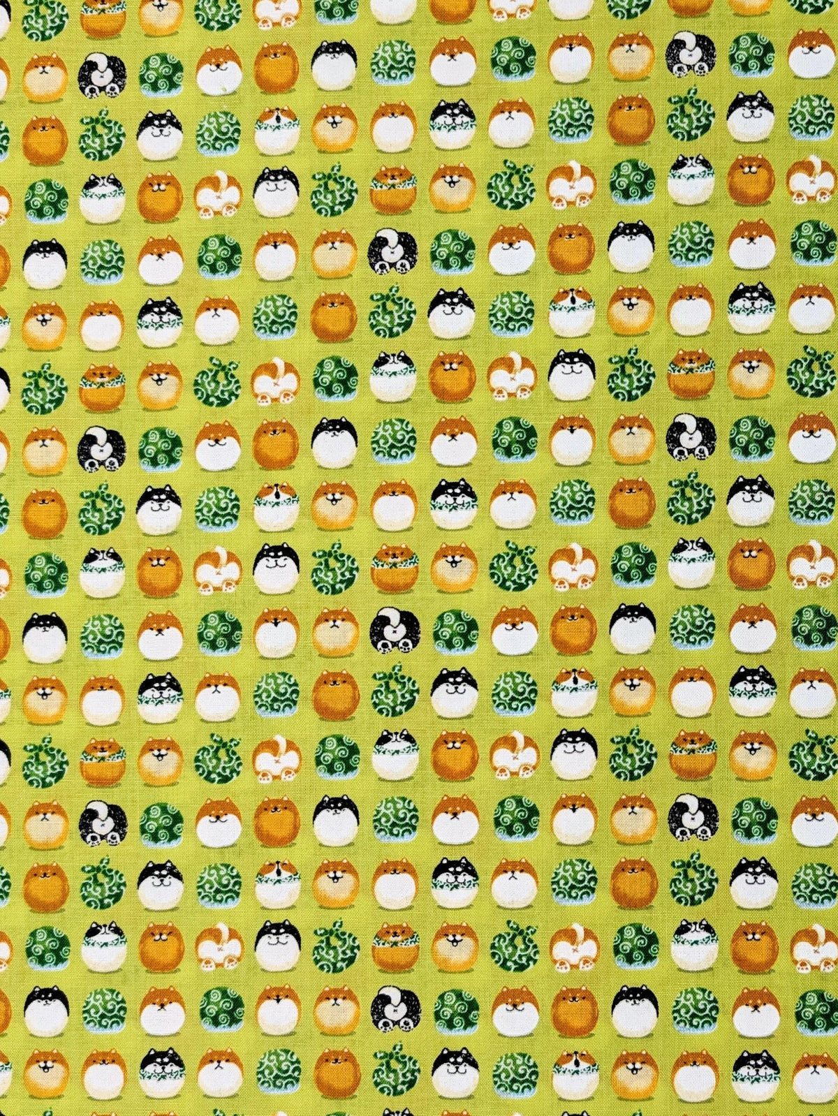 Senyo - Shibas With Furoshiki Cotton Fabric - Lime Green