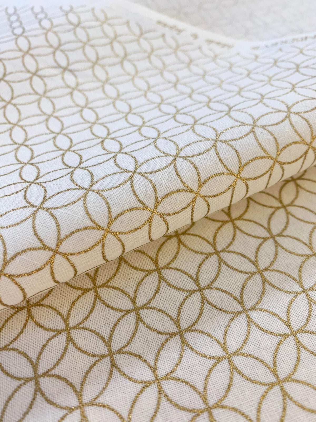 Sevenberry - Golden Shippo Circles Cotton Fabric - White