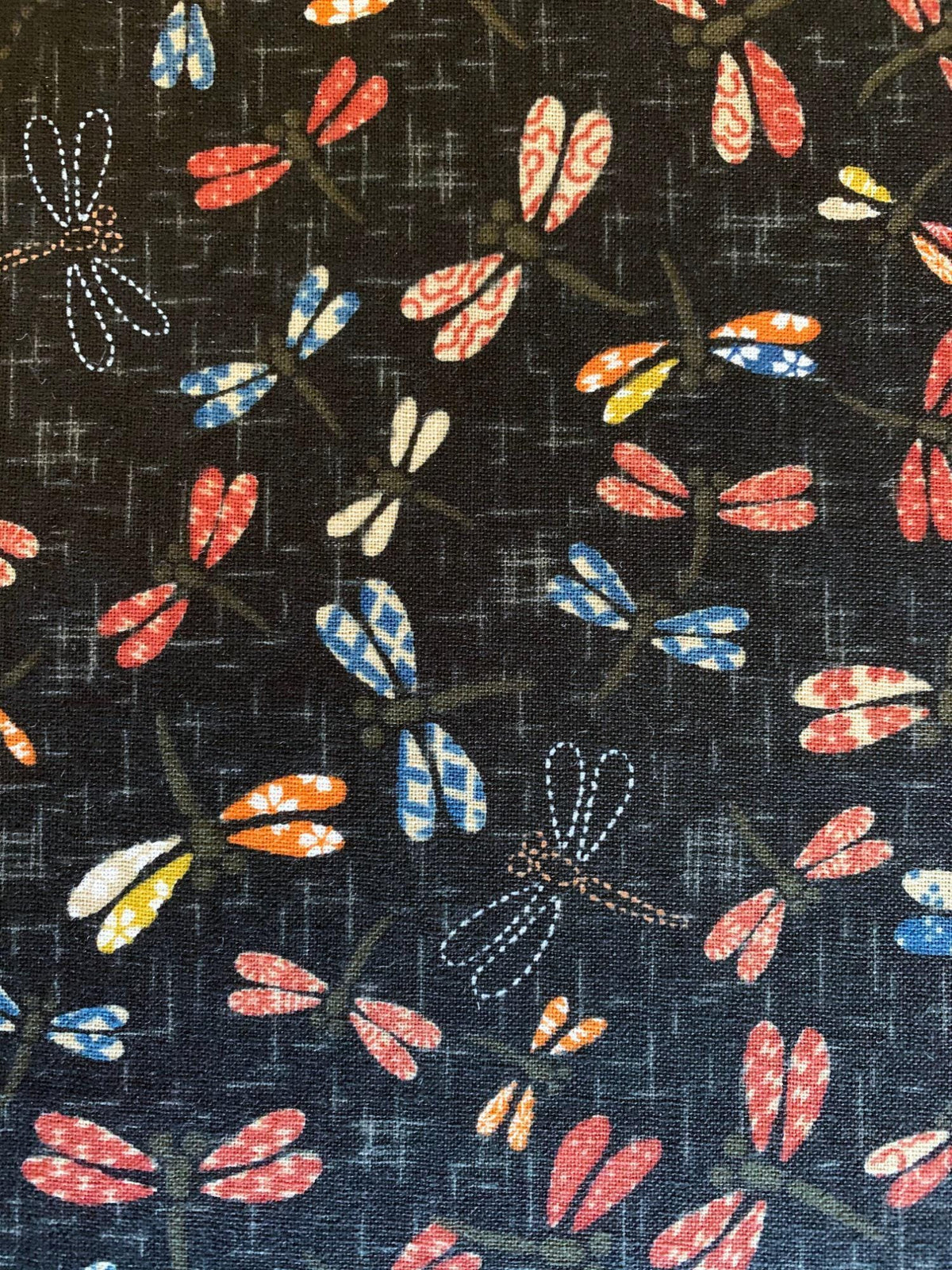 Sevenberry - Patchwork Dragonflies Cotton Fabric - Black