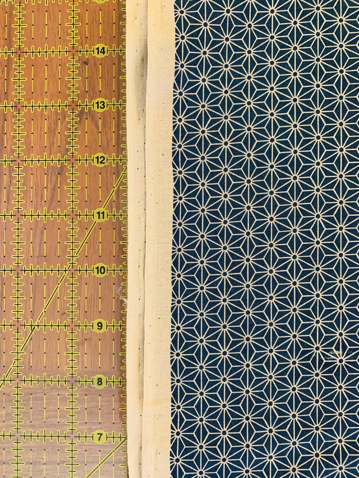 Sevenberry - Small Asanoha Stars in Beige on Twilight Blue Cotton Fabric - Beige Twilight Blue