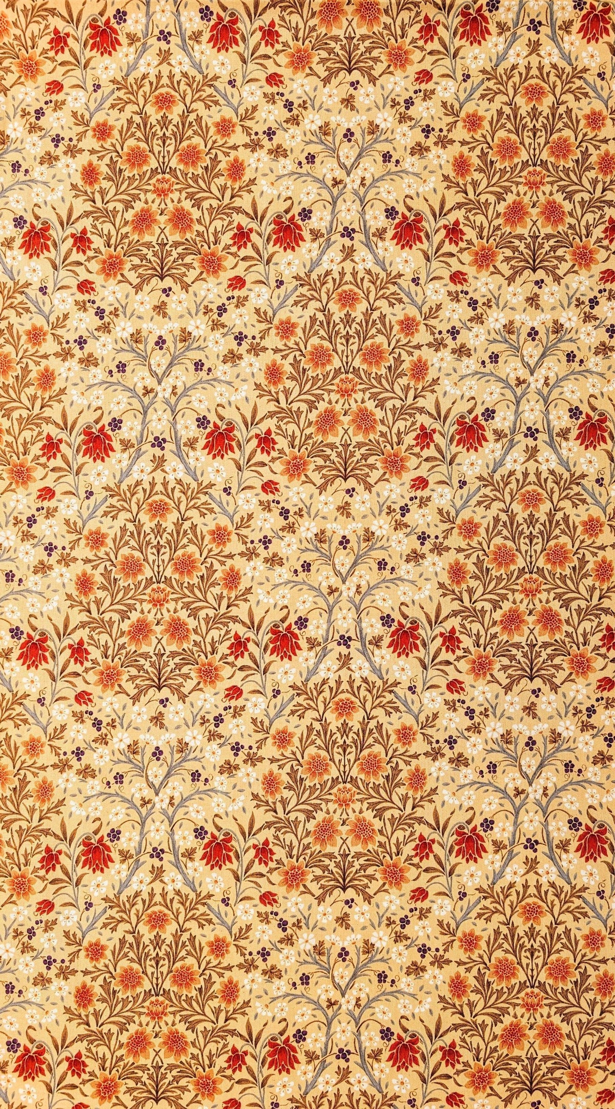 Morris Flower Fields Kobayashi Japanese cotton oxford canvas fabric KTS-6994 A beige & orange