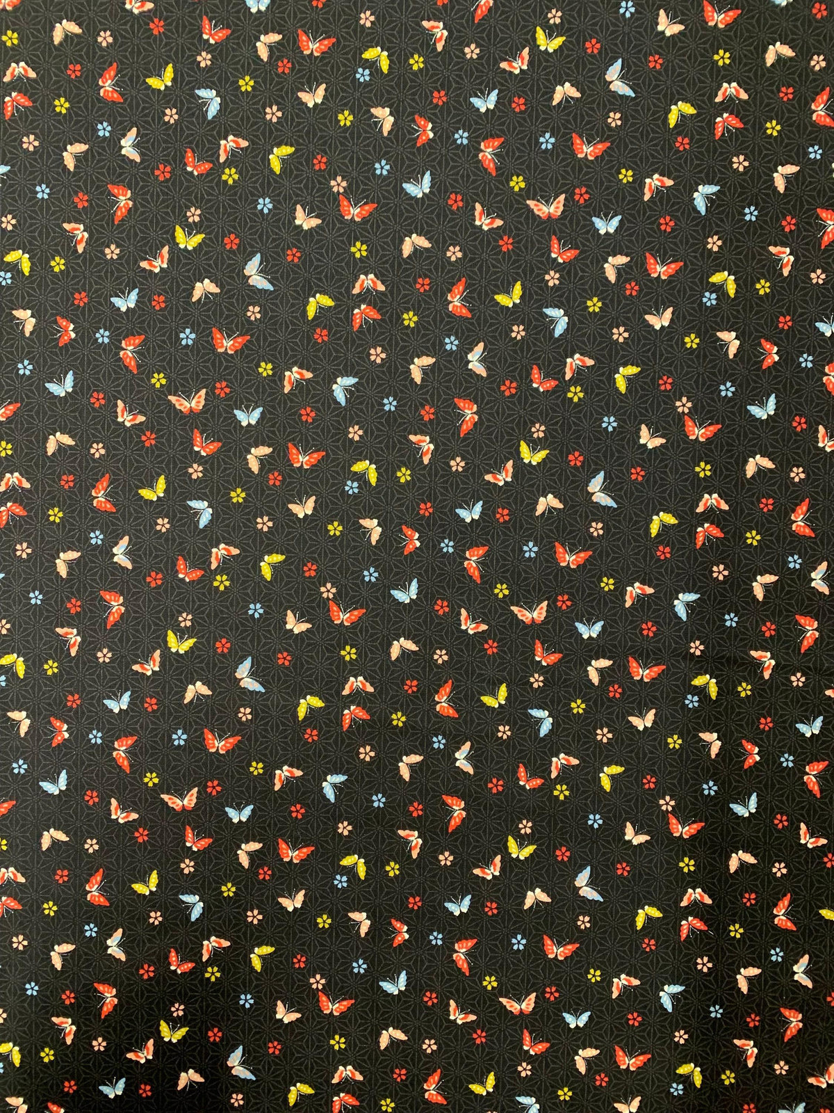 Sevenberry - Little Butterflies and Asanoha Stars Cotton Fabric - Black