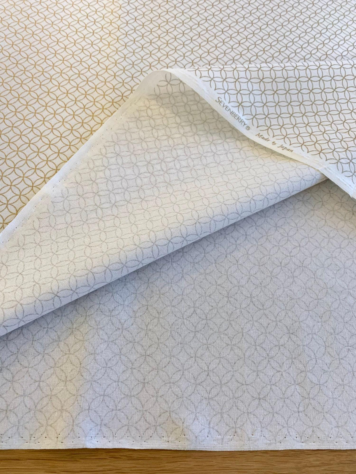 Sevenberry - Golden Shippo Circles Cotton Fabric - White