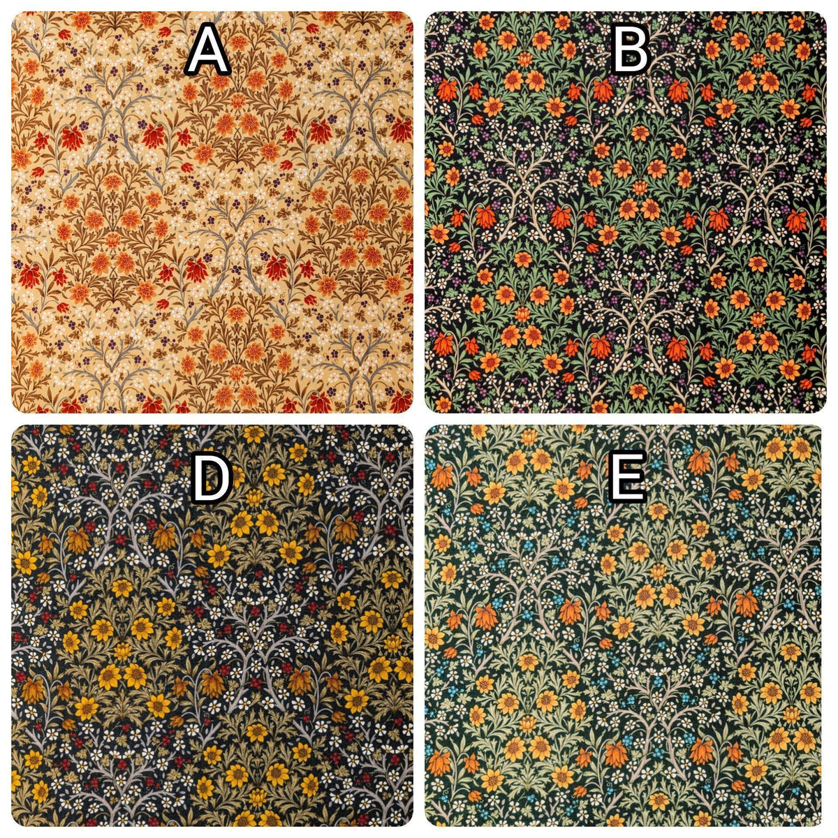 Morris Flower Fields Kobayashi Japanese cotton oxford canvas fabric KTS-6994 A beige & orange