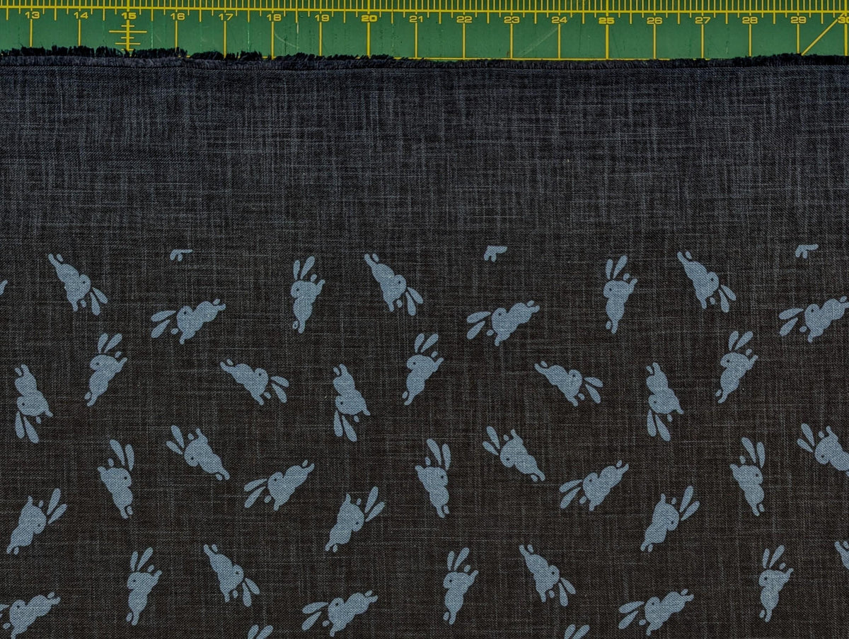 Kurenai - Hand Stenciled Bounding Rabbits Cotton - Blue and Navy