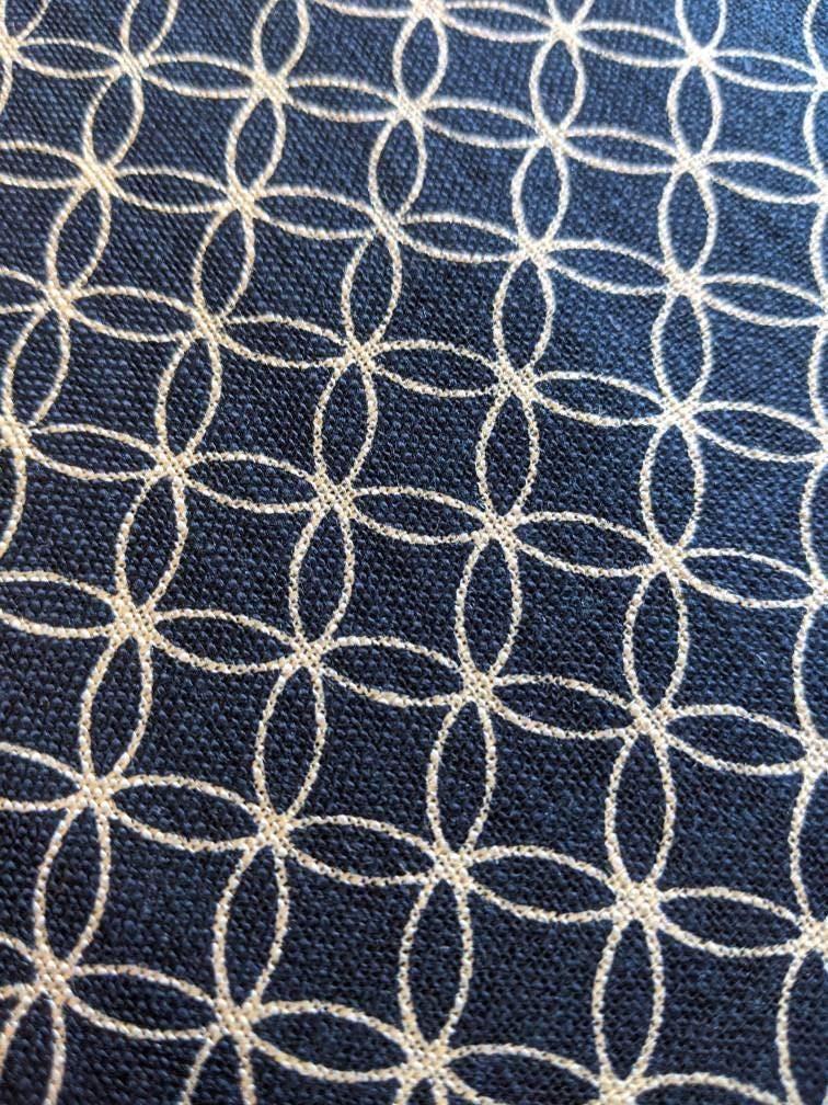 Sevenberry - Shippou Linked Circles Cotton Fabric - Navy Blue Beige