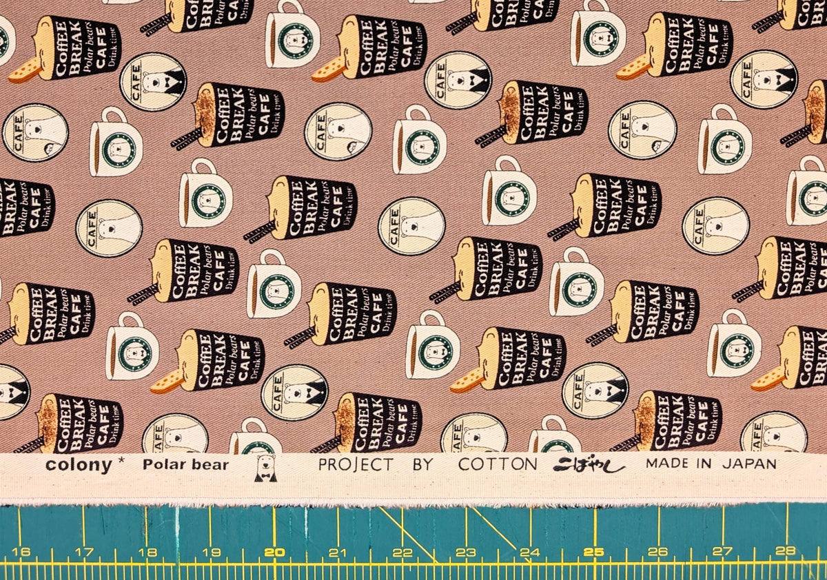 NEW Polar Bear Cafe Kobayashi Japanese cotton oxford twill fabric KTS-7066 E brown