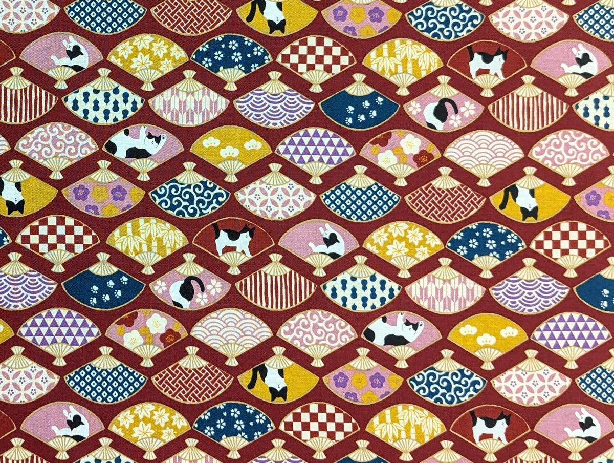 Cosmo - Cats and Fans Cotton - Red
