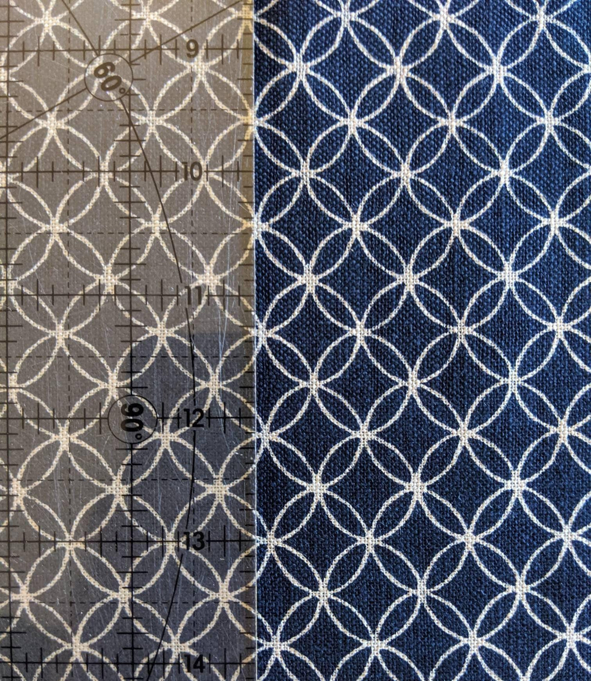 Sevenberry - Shippou Linked Circles Cotton Fabric - Navy Blue Beige
