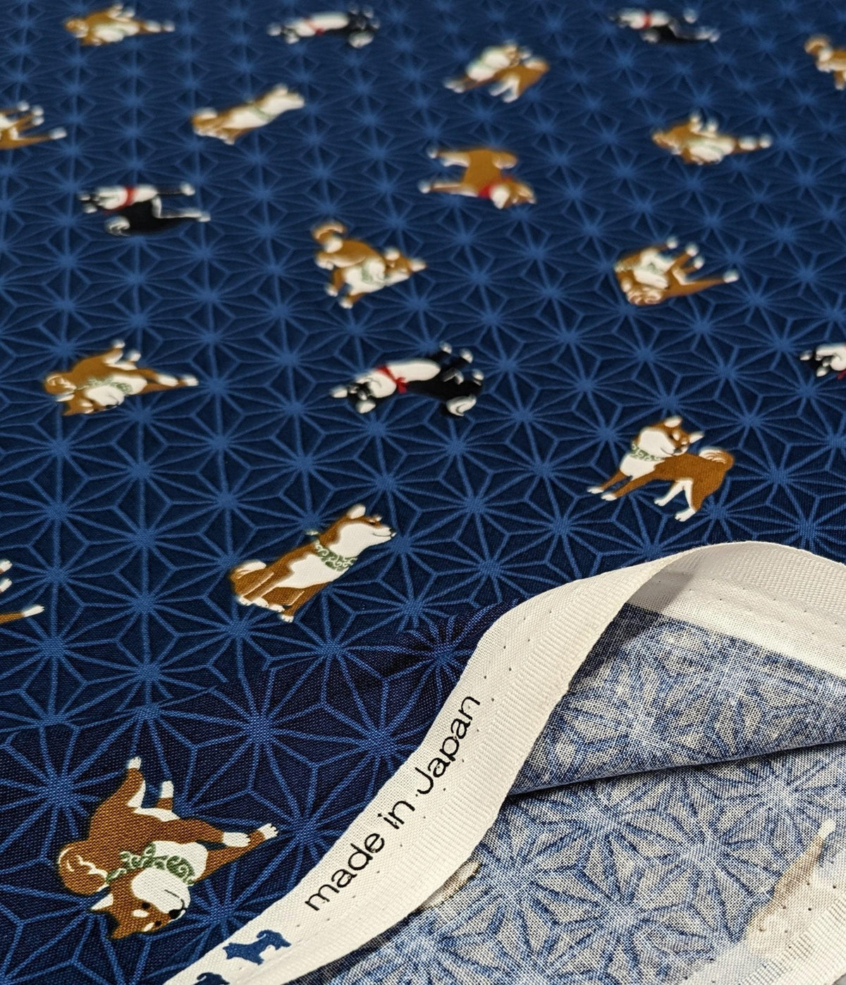 Hishiei - Asanoha Shibas Cotton Fabric - Navy