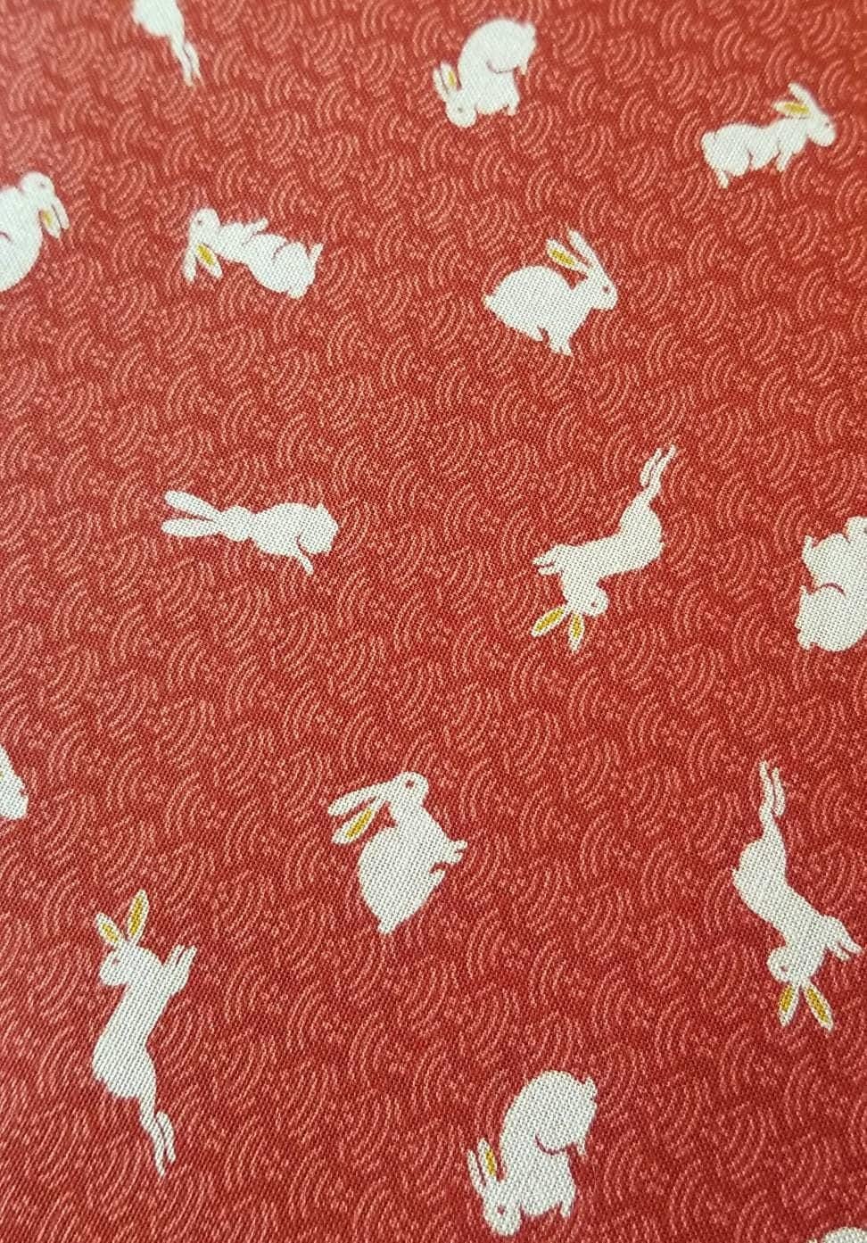Sevenberry - Bunnies and Waves Cotton Fabric - Red