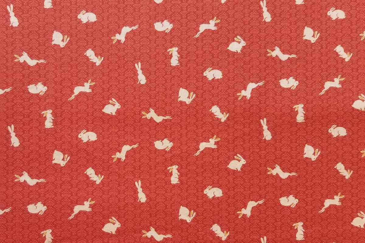 Sevenberry - Bunnies and Waves Cotton Fabric - Red