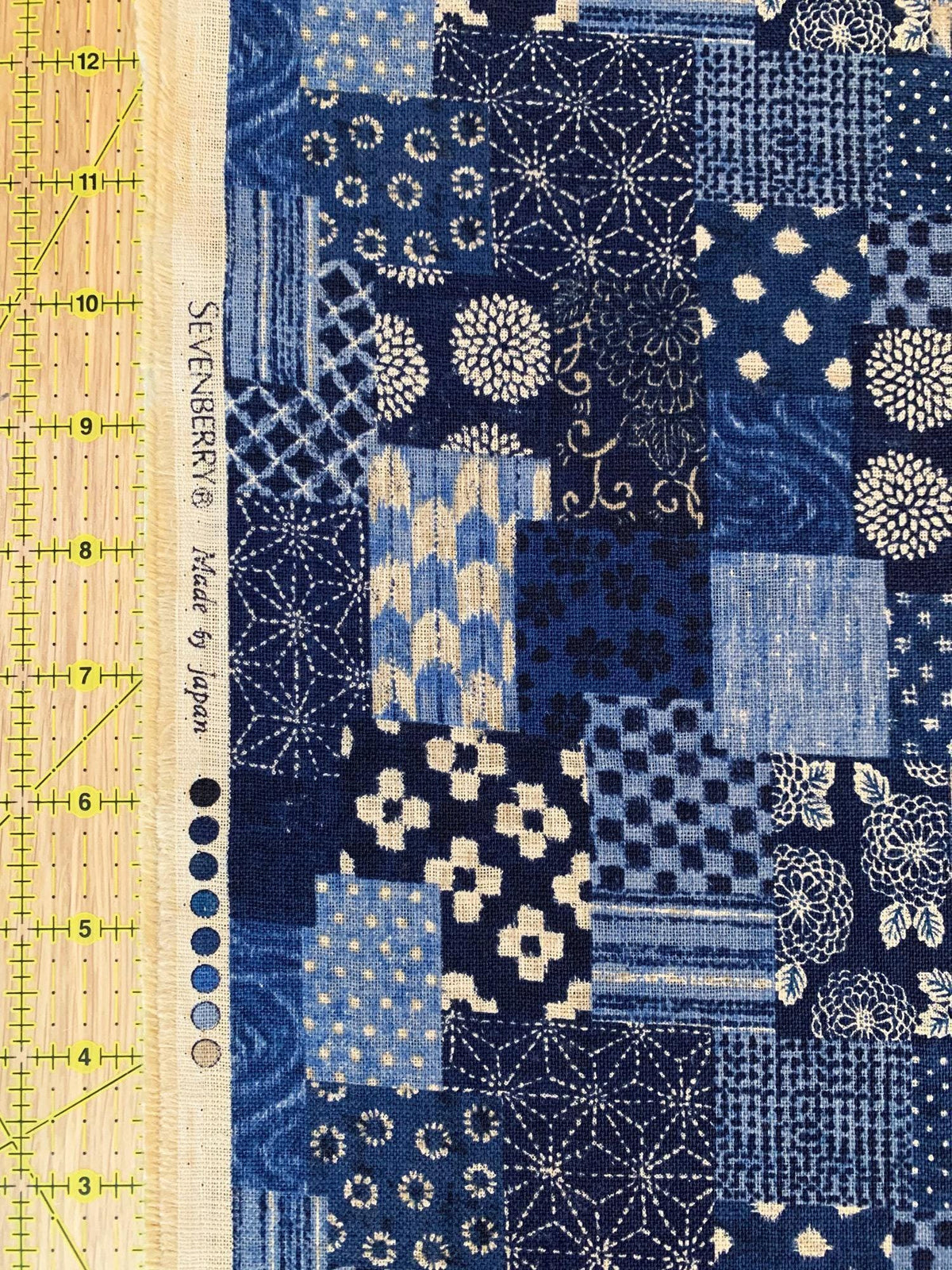 Sevenberry - Boro Patchwork Print Cotton Fabric - Dark Blue