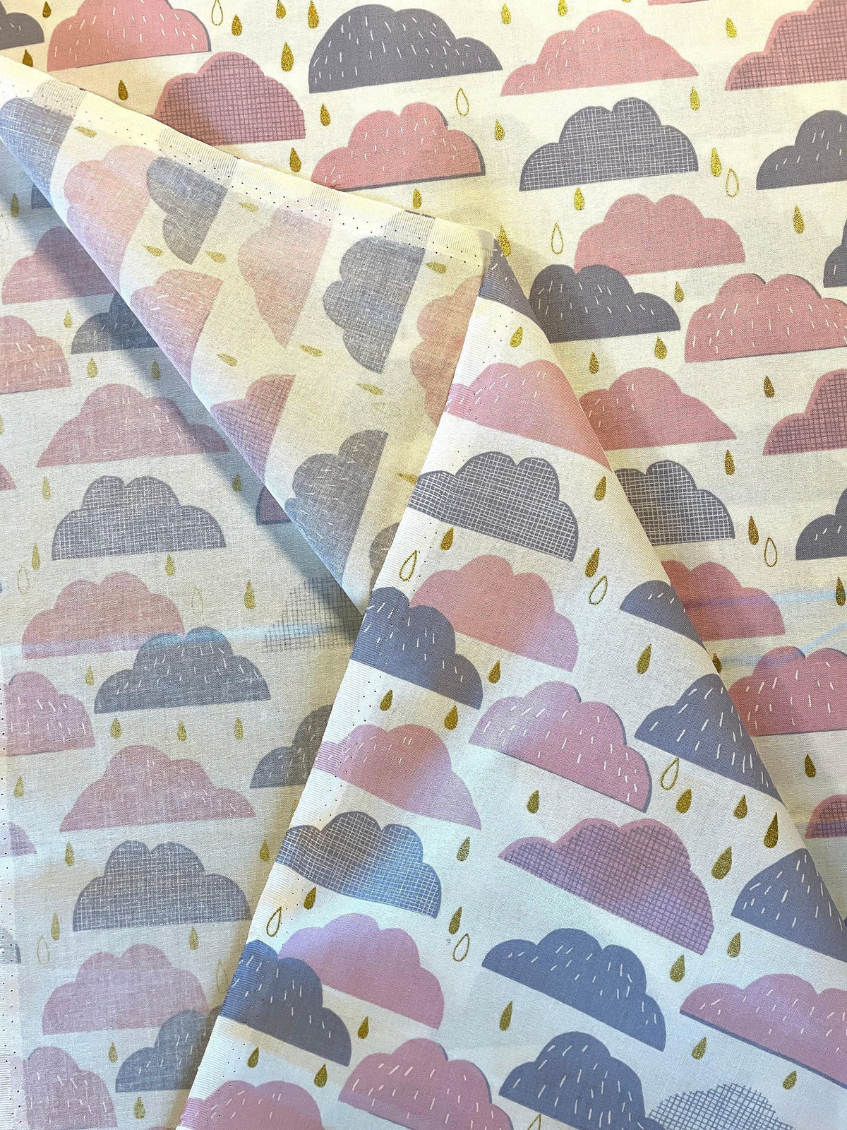 Hokkoh - Rain Clouds Cotton Fabric - Pink Gray