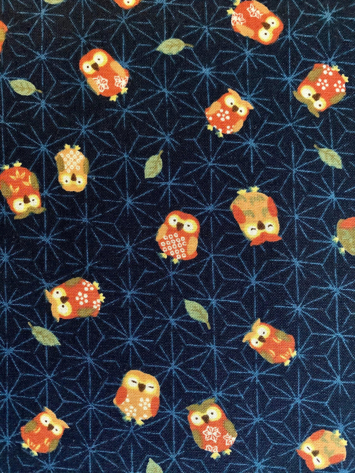 Sevenberry - Owls and Asanoha Stars Cotton Fabric - Blue