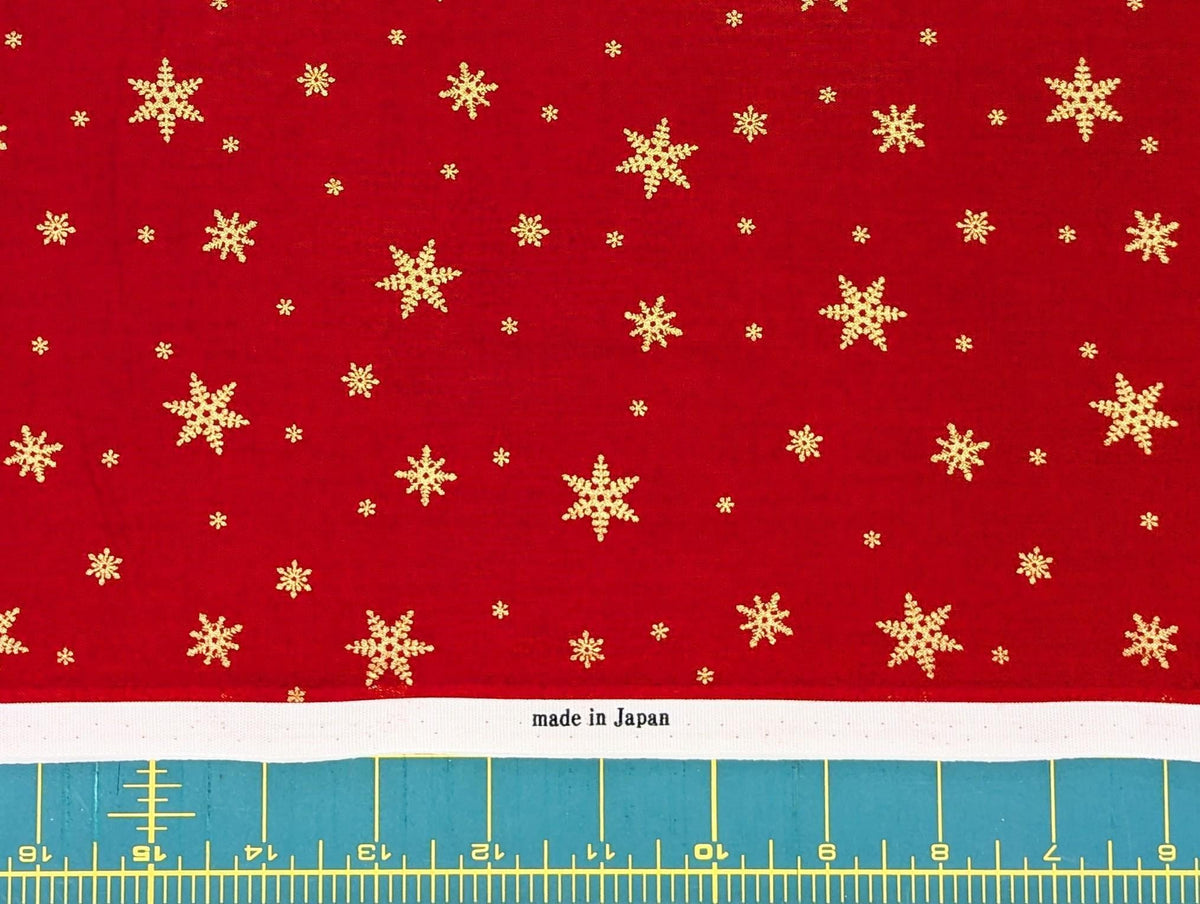 Hishiei - Golden Snowflakes Cotton Fabric - Red