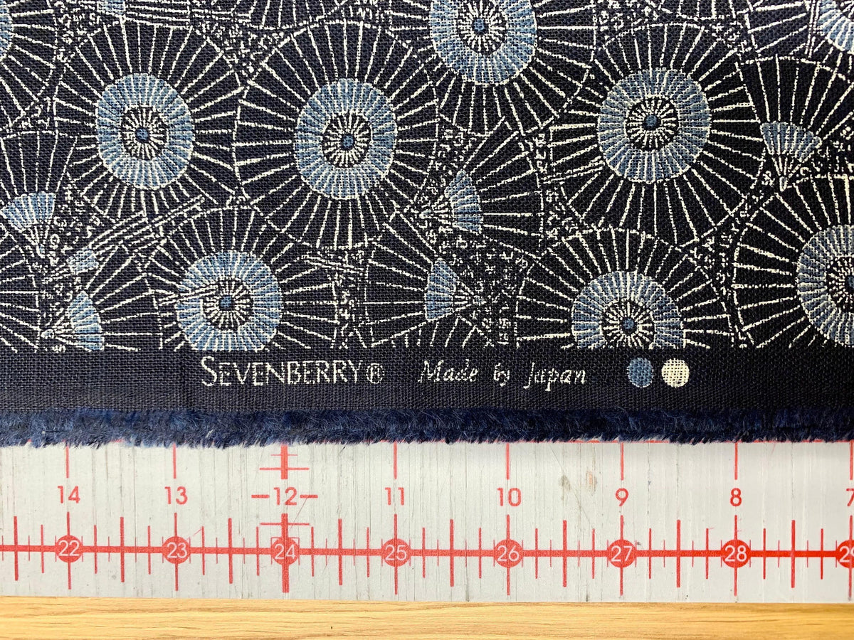 Sevenberry - Vintage Parasols Cotton Fabric - Navy Blue