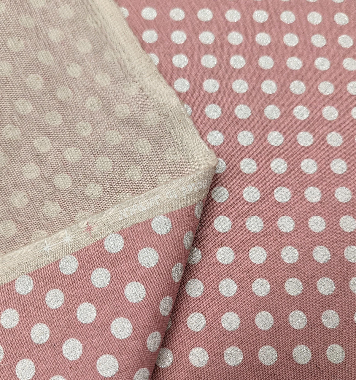 Senyo - Glittering Polka Dots Cotton Oxford - Pink With Silver