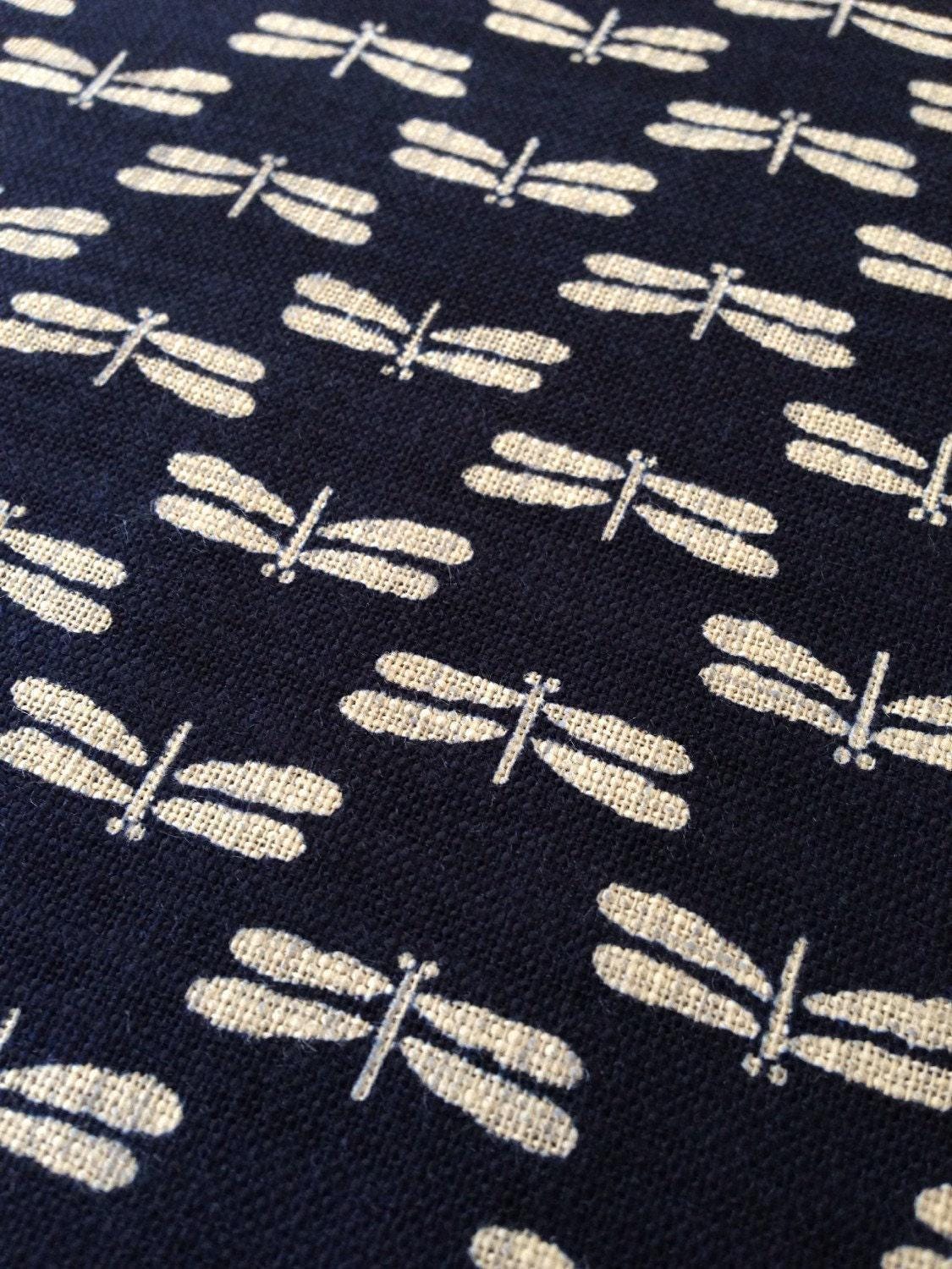 Sevenberry - Dragonfly Tombo Cotton Fabric - Navy Blue Beige