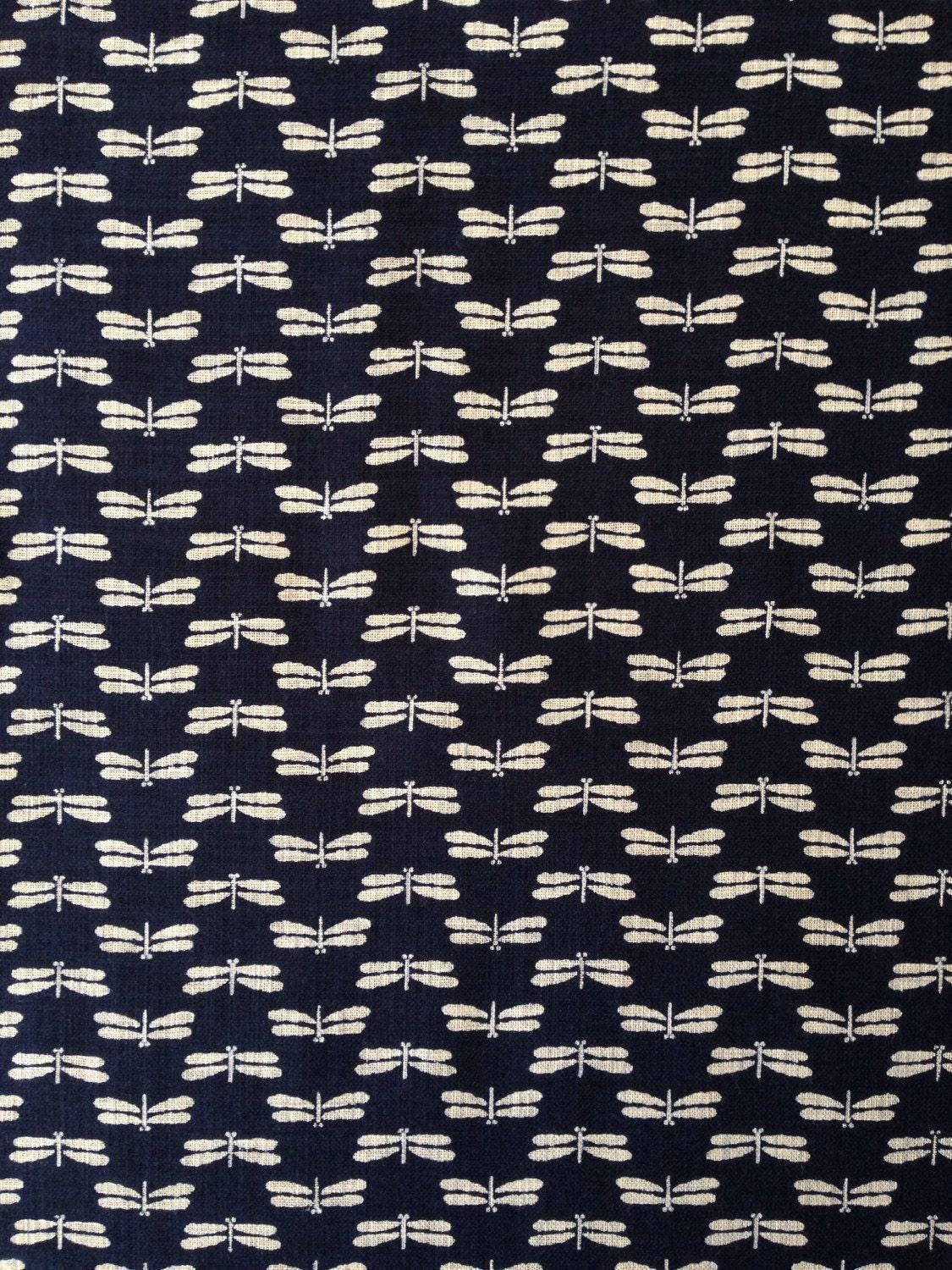 Sevenberry - Dragonfly Tombo Cotton Fabric - Navy Blue Beige