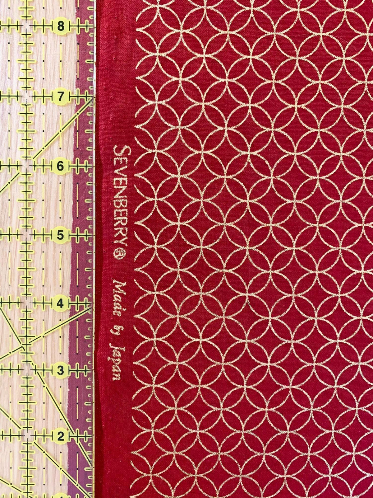 Sevenberry - Golden Shippo Circles Cotton Fabric - Red