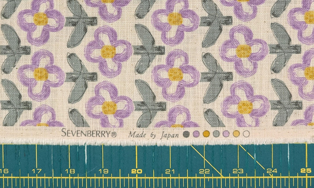 Sevenberry - NEW Standing Flowers Rustic Weave Cotton Fabric - White and Purple