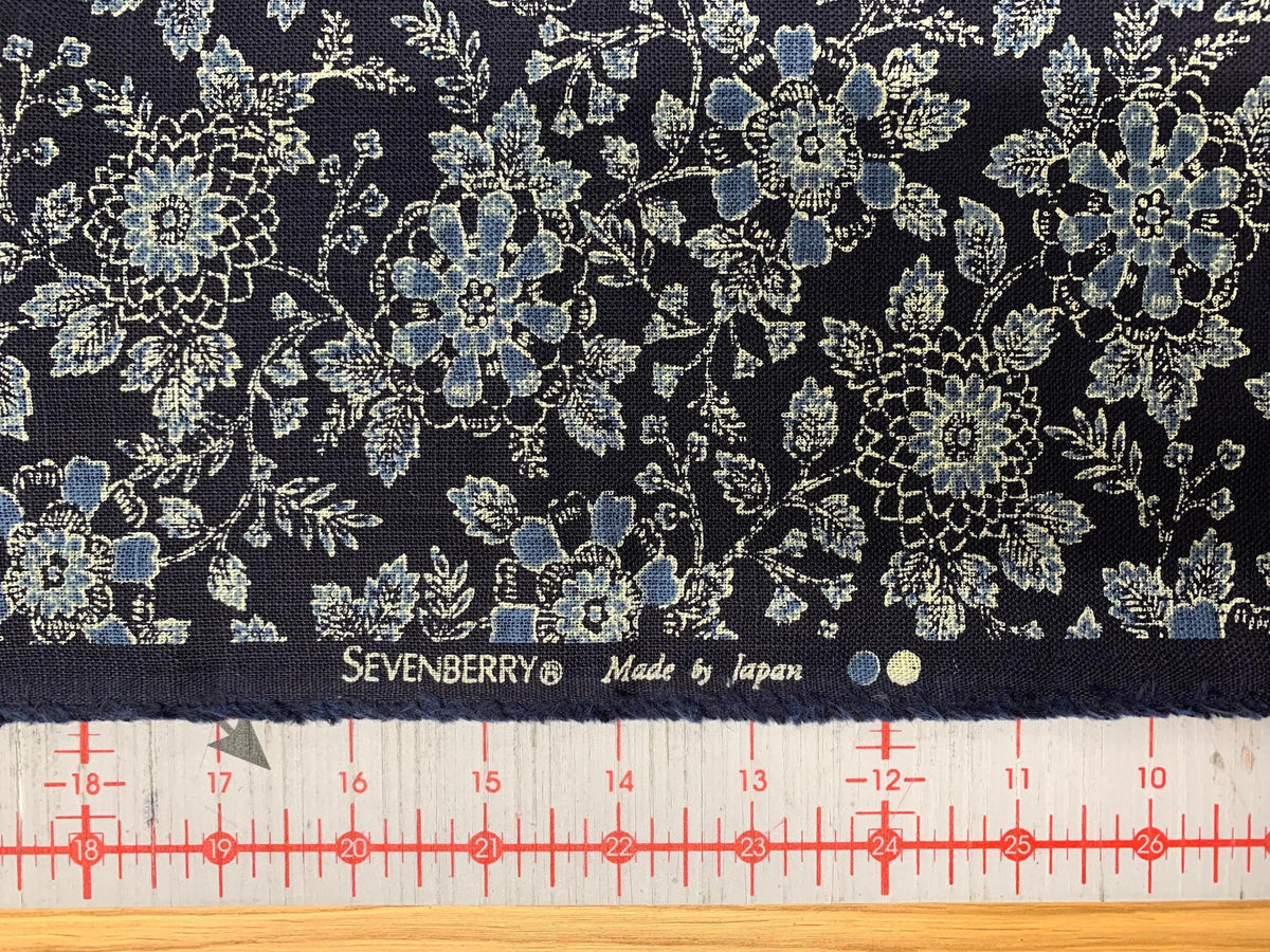 Sevenberry - Vintage Floral Cotton Fabric - Navy Blue