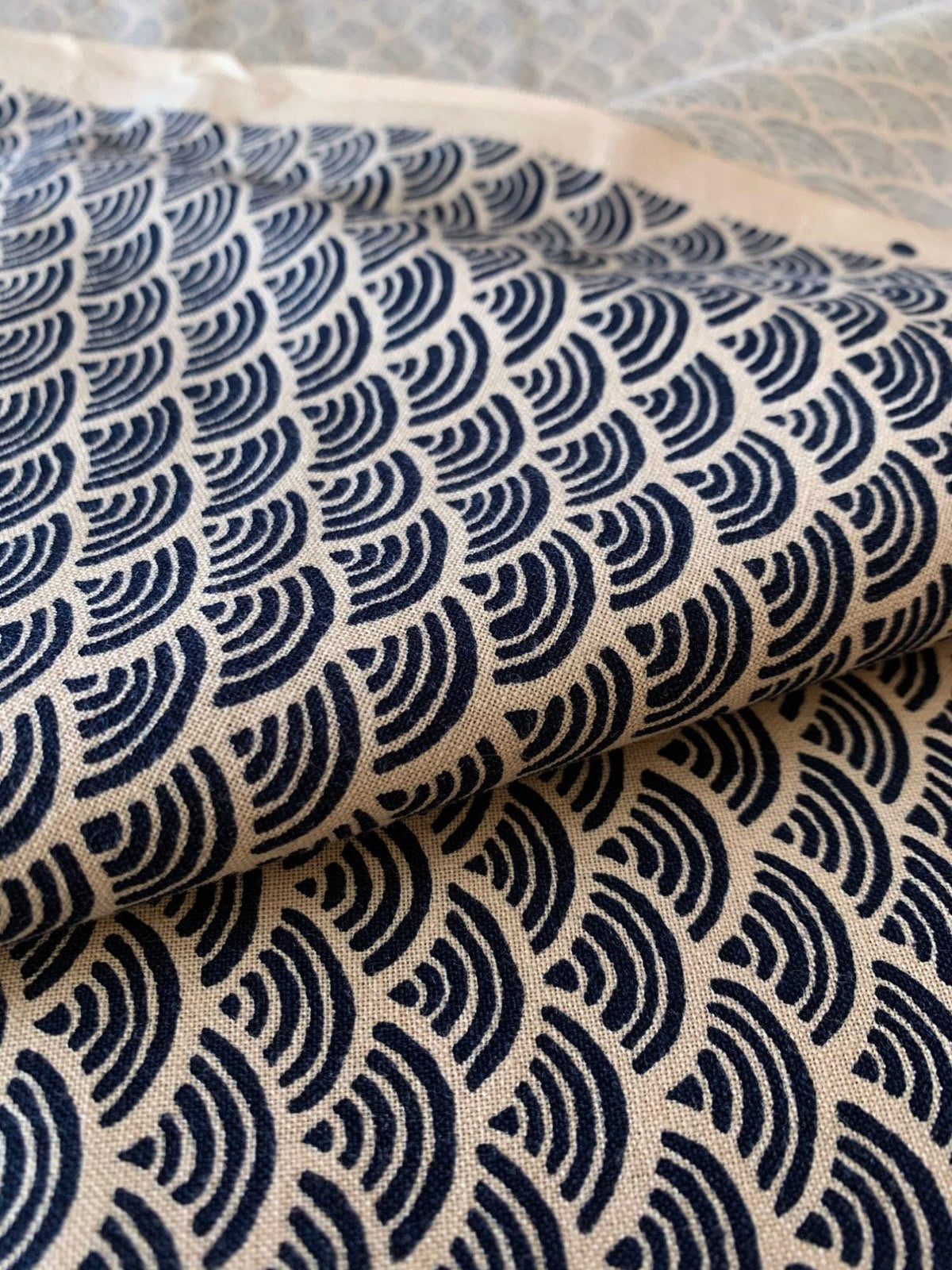 Sevenberry - Waves Cotton Fabric - Beige Navy Blue
