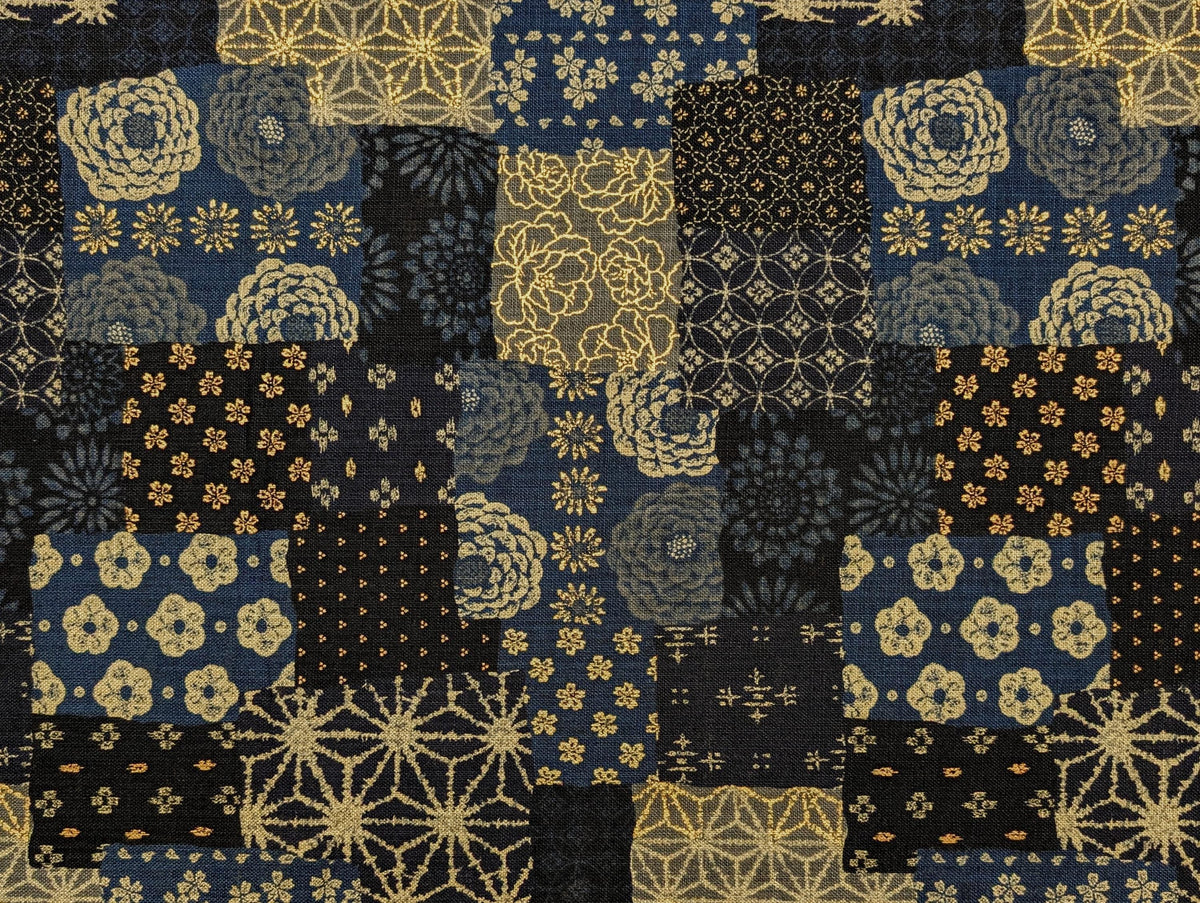 Sevenberry - Golden Boro Patchwork Cotton Fabric - Dark Blue and Beige