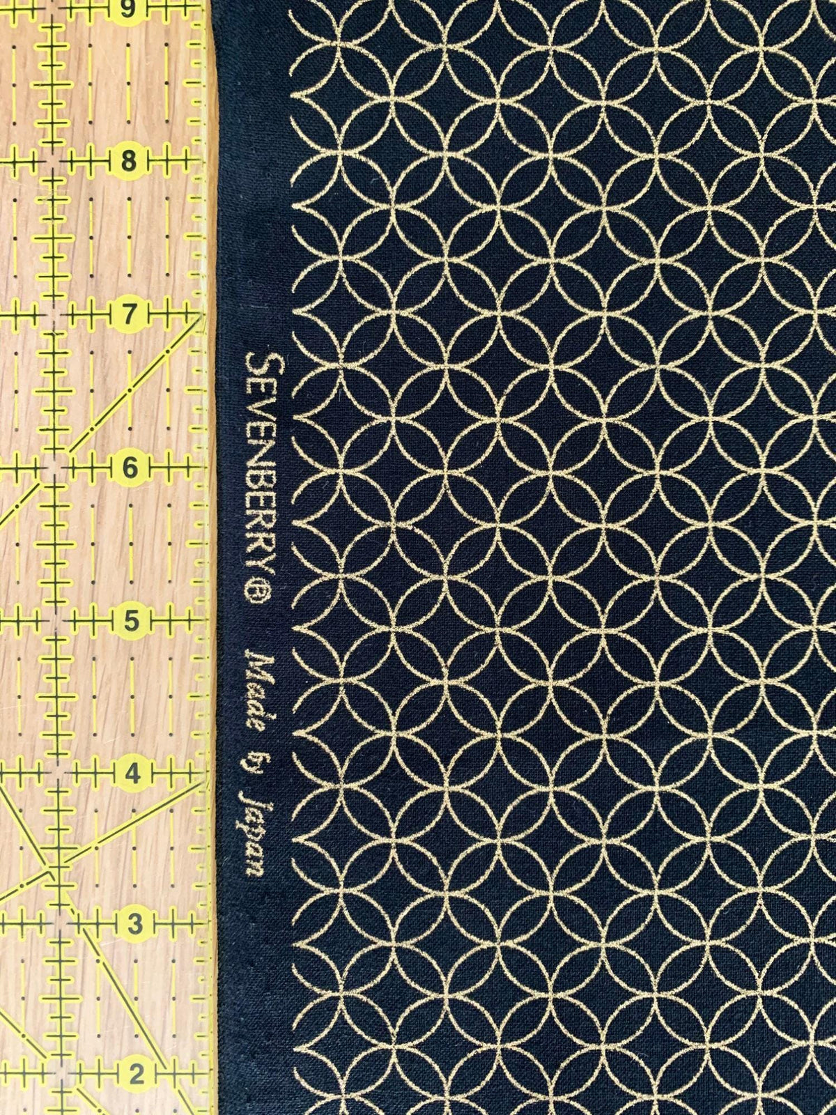 Sevenberry - Golden Shippo Circles Cotton Fabric - Black