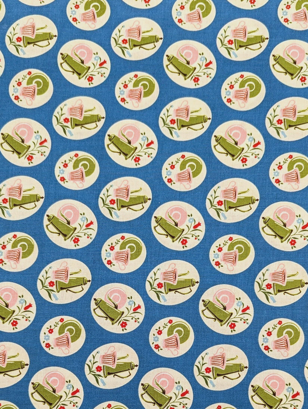Kei - Tea Time and Flowers Cotton Fabric - Blue