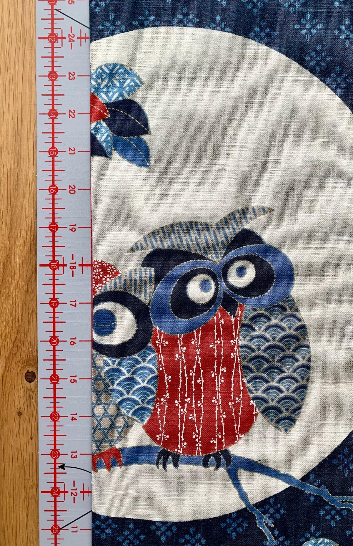 Kurenai - Owl Couple Japanese Noren Panel - Blue